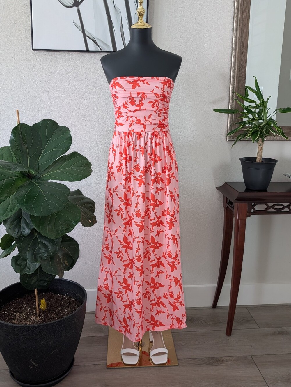 GRACE KARIN Women Strapless Casual Loose Ruched Long Maxi Dress with Pockets - M